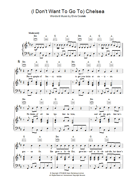 (I Don't Want To) Go To Chelsea (Piano, Vocal & Guitar Chords) von Elvis Costello