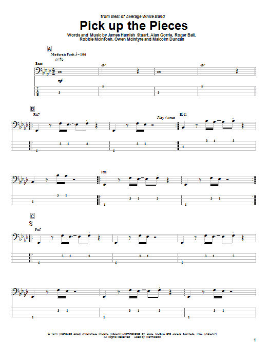 Pick Up The Pieces (Bass Guitar Tab) von Average White Band