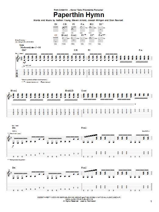 Paperthin Hymn (Guitar Tab) von Anberlin