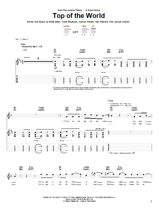 Top Of The World (Guitar Tab) von The Juliana Theory