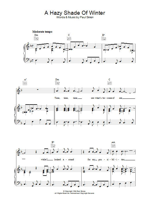 A Hazy Shade Of Winter (Piano, Vocal & Guitar Chords) von Simon & Garfunkel