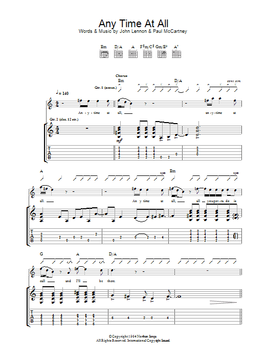 Any Time At All (Guitar Tab) von The Beatles