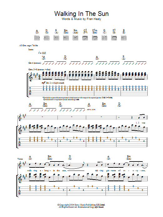 Walking In The Sun (Guitar Tab) von Travis