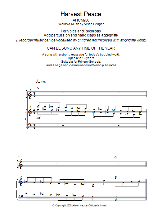 Harvest Peace (Piano, Vocal & Guitar Chords) von Alison Hedger