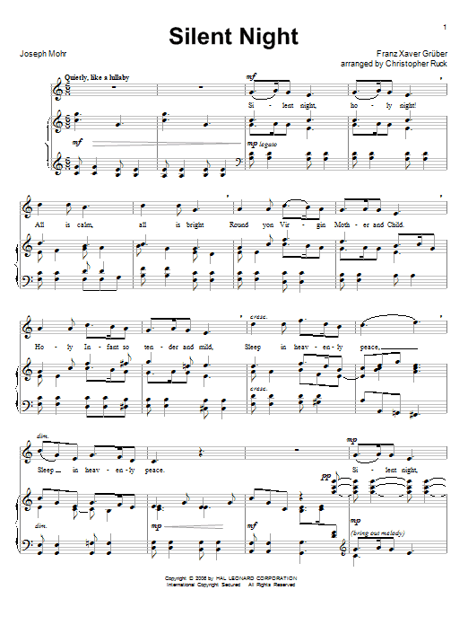 Silent Night (arr. Christopher Ruck) (Piano & Vocal) von Joseph Mohr