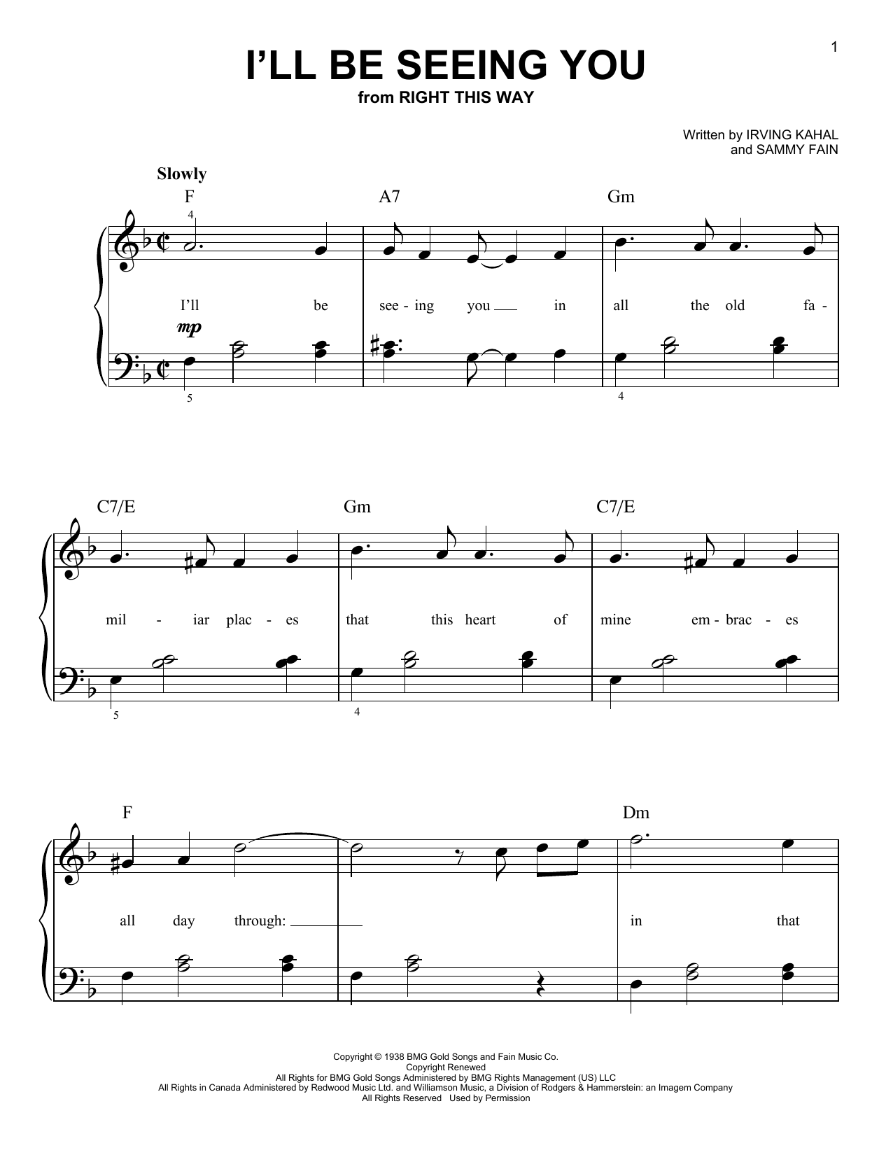 I'll Be Seeing You (Easy Piano) von Sammy Fain