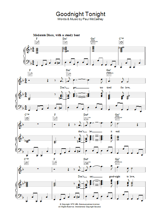 Goodnight Tonight (Piano, Vocal & Guitar Chords) von Paul McCartney