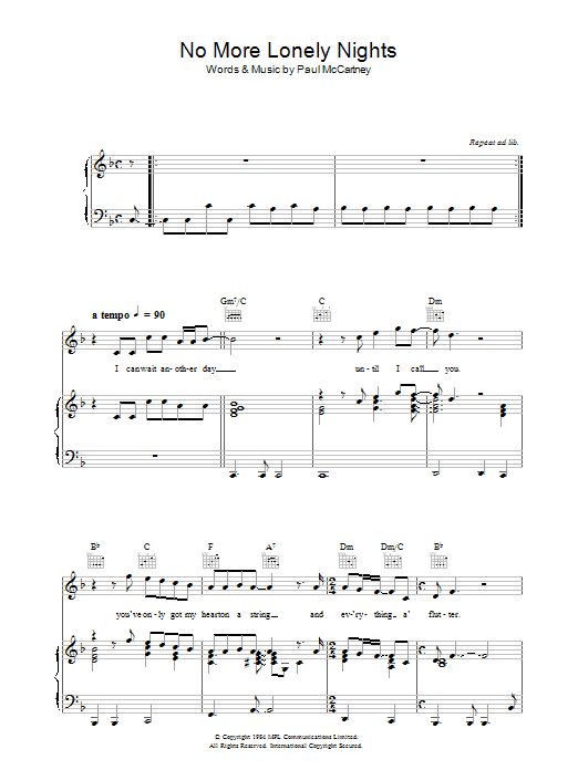 No More Lonely Nights (Piano, Vocal & Guitar Chords) von Paul McCartney