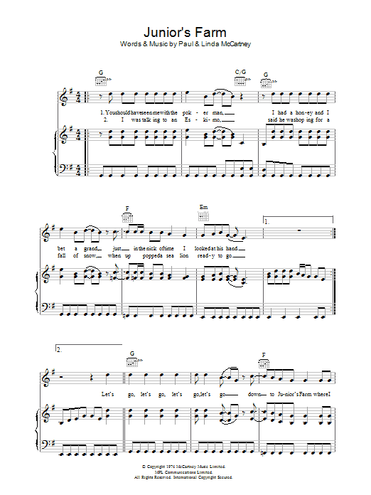 Junior's Farm (Piano, Vocal & Guitar Chords) von Paul McCartney