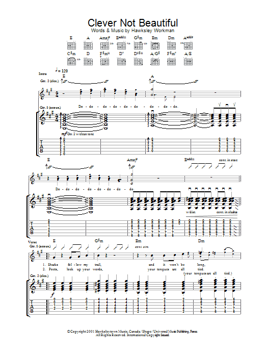 Clever Not Beautiful (Guitar Tab) von Hawksley Workman