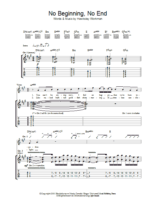 No Beginning No End (Guitar Tab) von Hawksley Workman