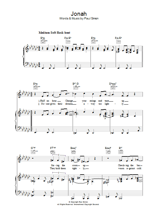 Jonah (Piano, Vocal & Guitar Chords) von Paul Simon
