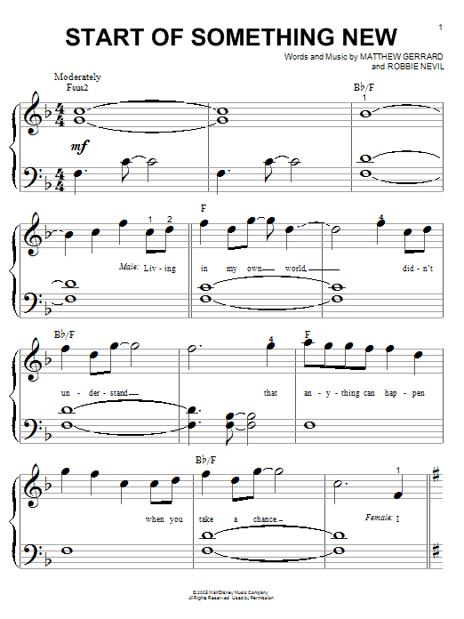 Start Of Something New (Big Note Piano) von Zac Efron