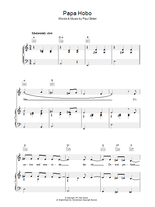 Papa Hobo (Piano, Vocal & Guitar Chords) von Paul Simon