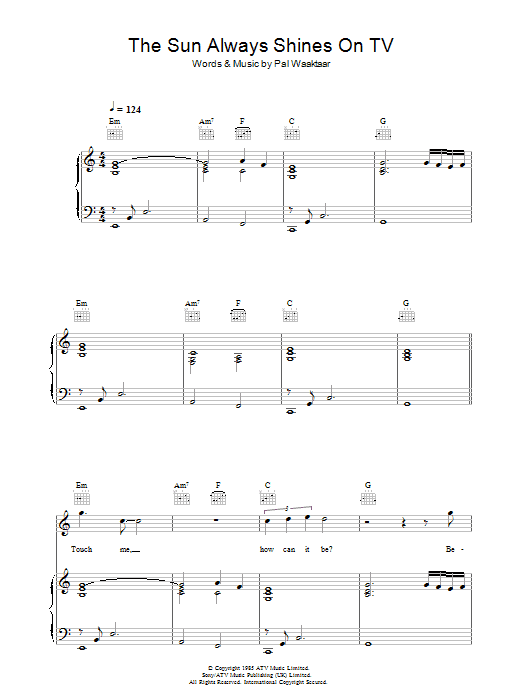 The Sun Always Shines On TV (Piano, Vocal & Guitar Chords) von a-ha