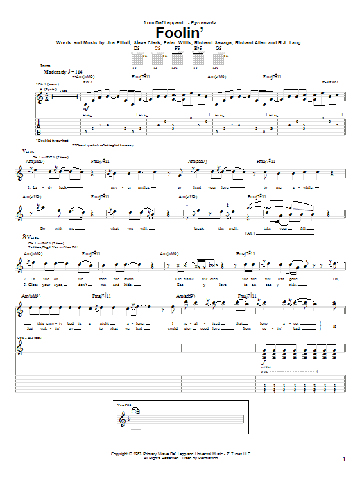 Foolin' (Guitar Tab) von Def Leppard