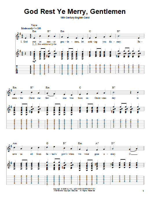 God Rest Ye Merry, Gentlemen (Guitar Tab (Single Guitar)) von 19th Century English Carol
