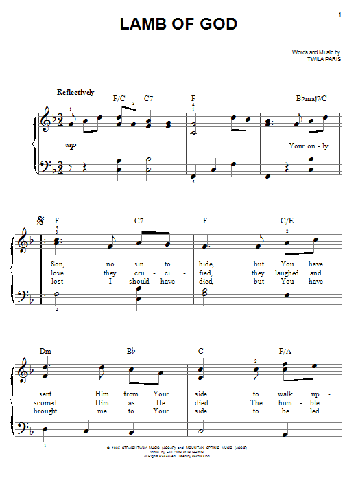 Lamb Of God (Easy Piano) von Twila Paris