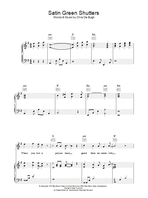 Satin Green Shutters (Piano, Vocal & Guitar Chords) von Chris de Burgh