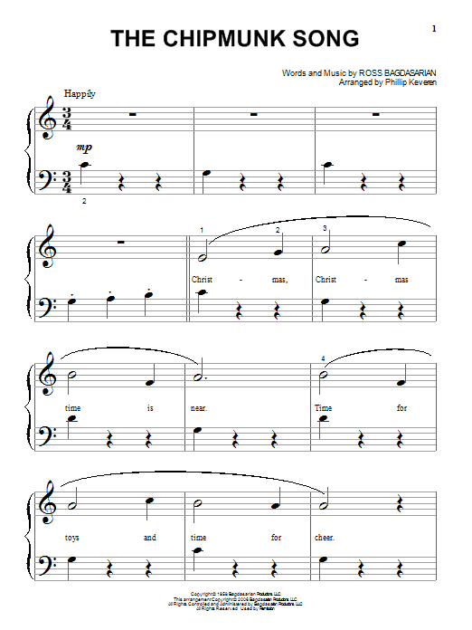 The Chipmunk Song (arr. Phillip Keveren) (Big Note Piano) von Alvin And The Chipmunks