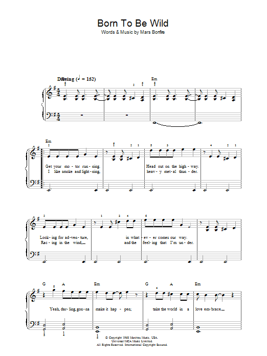 Born To Be Wild (Piano, Vocal & Guitar Chords) von Steppenwolf