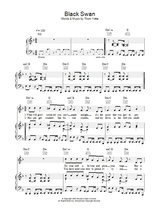 Black Swan (Piano, Vocal & Guitar Chords) von Thom Yorke