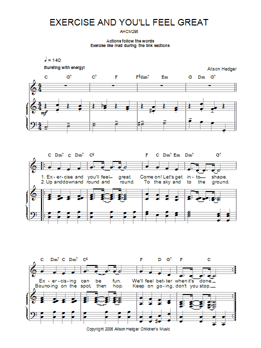 Exercise And You'll Feel Great (Piano, Vocal & Guitar Chords) von Alison Hedger