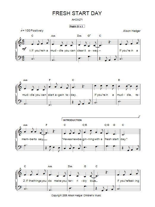 Fresh Start Day (Piano, Vocal & Guitar Chords) von Alison Hedger