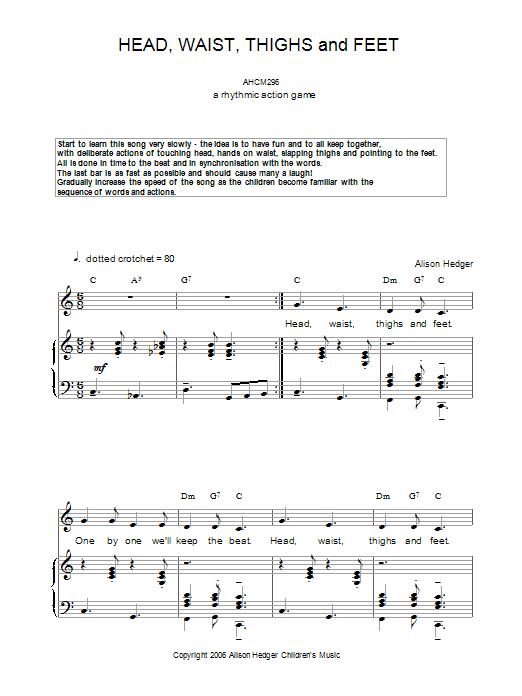 Head, Waist, Thighs And Feet (Piano, Vocal & Guitar Chords) von Alison Hedger