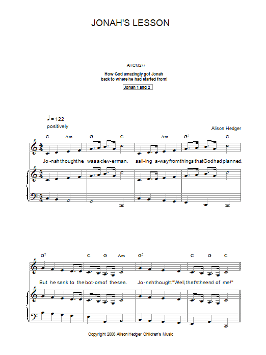 Jonah's Lesson (Piano, Vocal & Guitar Chords) von Alison Hedger