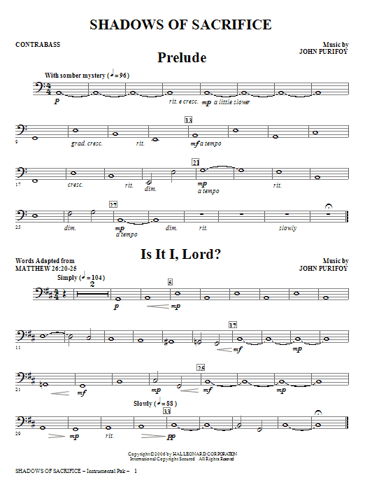 Shadows of Sacrifice - Contrabass (Choir Instrumental Pak) von John Purifoy