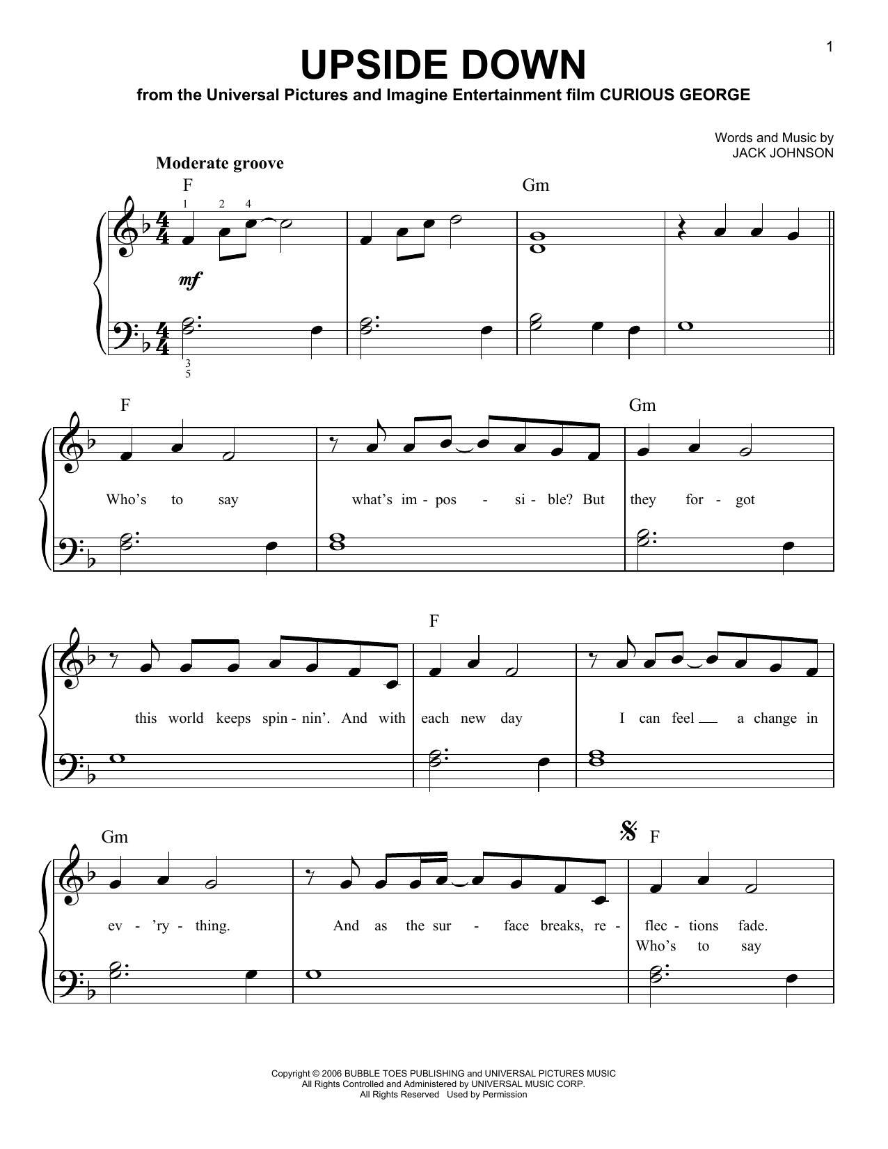 Upside Down (Easy Piano) von Jack Johnson