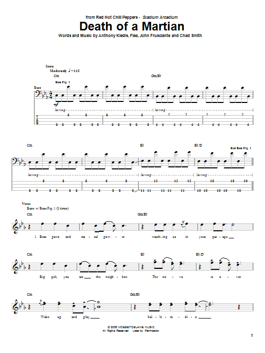 Death Of A Martian (Bass Guitar Tab) von Red Hot Chili Peppers
