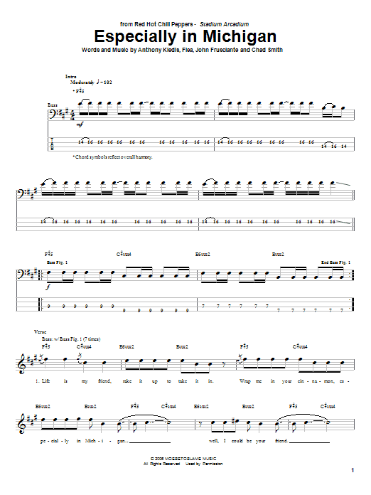 Especially In Michigan (Bass Guitar Tab) von Red Hot Chili Peppers