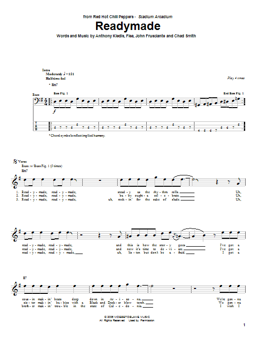 Readymade (Bass Guitar Tab) von Red Hot Chili Peppers