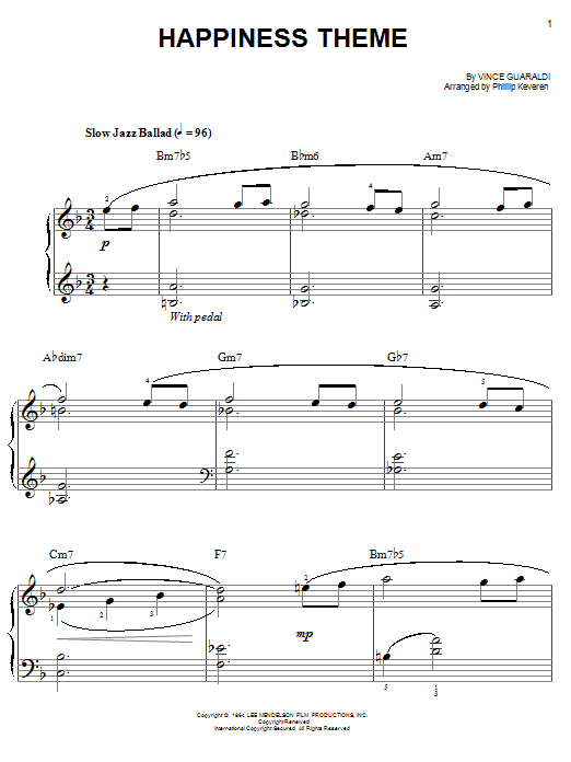 Happiness Theme (arr. Phillip Keveren) (Easy Piano) von Vince Guaraldi