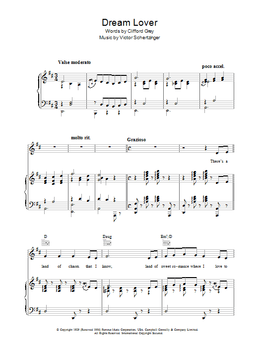 Dream Lover (Piano, Vocal & Guitar Chords) von Clifford Grey