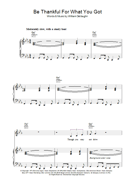 Be Thankful For What You Got (Piano, Vocal & Guitar Chords) von Massive Attack