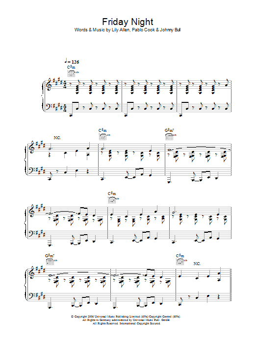Friday Night (Piano, Vocal & Guitar Chords) von Lily Allen