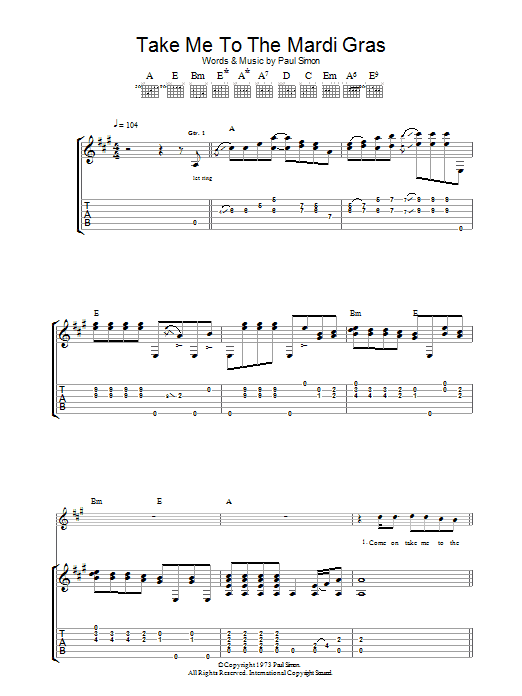Take Me To The Mardi Gras (Guitar Tab) von Paul Simon