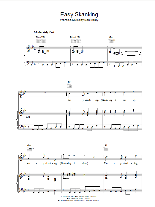 Easy Skanking (Piano, Vocal & Guitar Chords) von Bob Marley