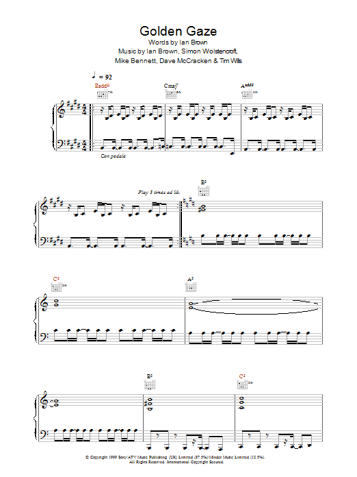Golden Gaze (Piano, Vocal & Guitar Chords) von Ian Brown