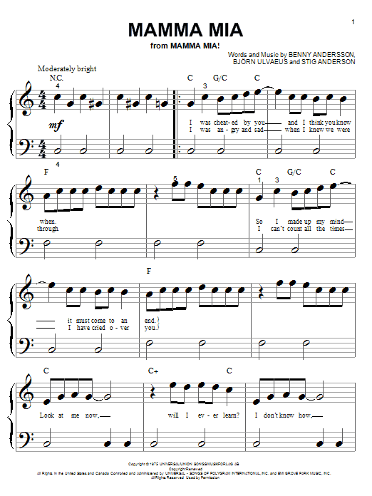 Mamma Mia (Big Note Piano) von ABBA