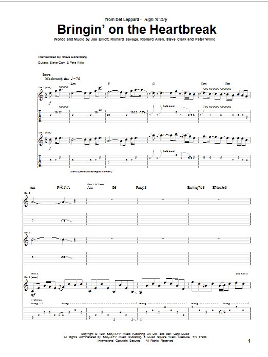 Bringin' On The Heartbreak (Guitar Tab) von Def Leppard