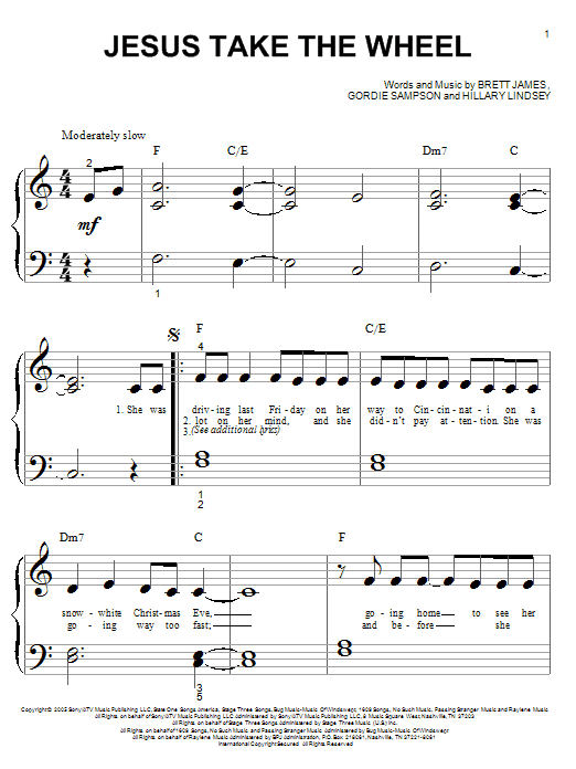 Jesus Take The Wheel (Big Note Piano) von Carrie Underwood
