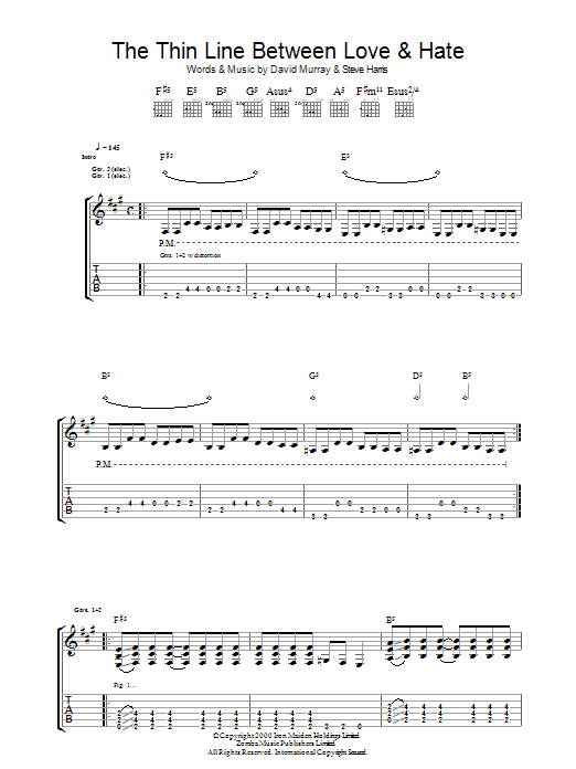 The Thin Line Between Love And Hate (Guitar Tab) von Iron Maiden