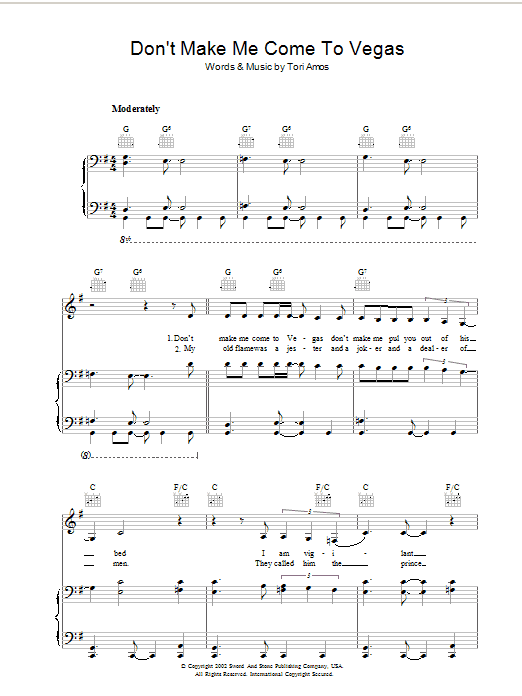Don't Make Me Come To Vegas (Piano, Vocal & Guitar Chords) von Tori Amos