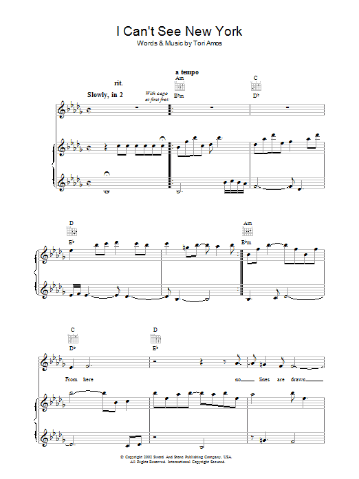 I Can't See New York (Piano, Vocal & Guitar Chords) von Tori Amos