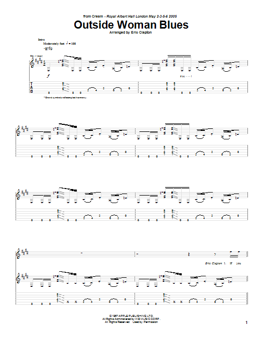 Outside Woman Blues (Royal Albert Hall version) (Guitar Tab) von Cream