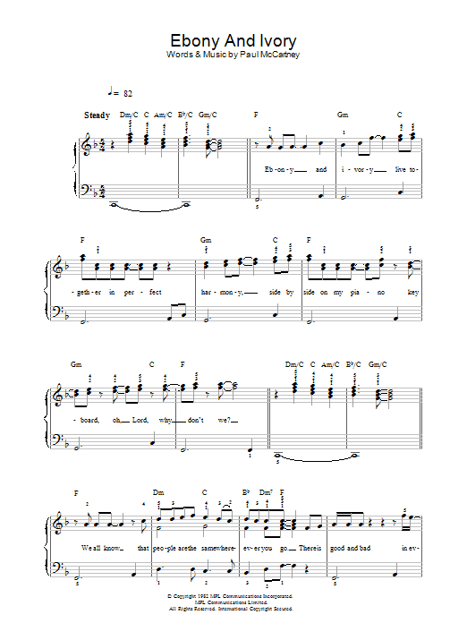 Ebony And Ivory (Piano, Vocal & Guitar Chords) von Paul McCartney and Stevie Wonder